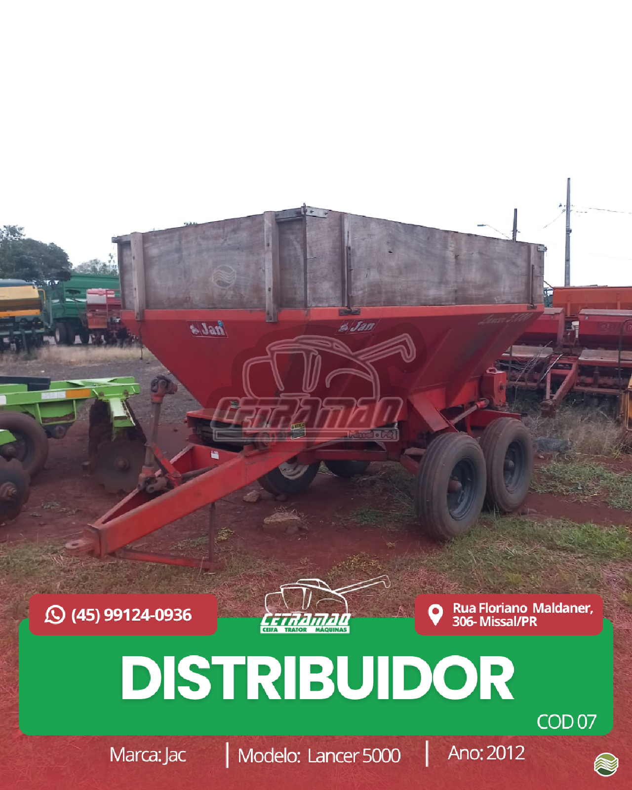 IMPLEMENTOS AGRICOLAS DISTRIBUIDOR CALCÁRIO 5000 Kg Cetramaq Máquinas MISSAL PARANÁ PR