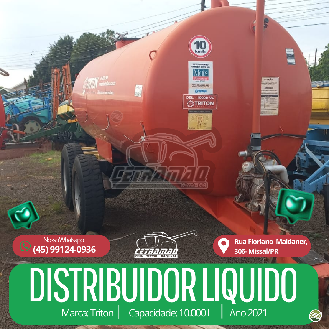 IMPLEMENTOS AGRICOLAS DISTRIBUIDOR ADUBO ORGÂNICO LÍQUIDO Cetramaq Máquinas MISSAL PARANÁ PR