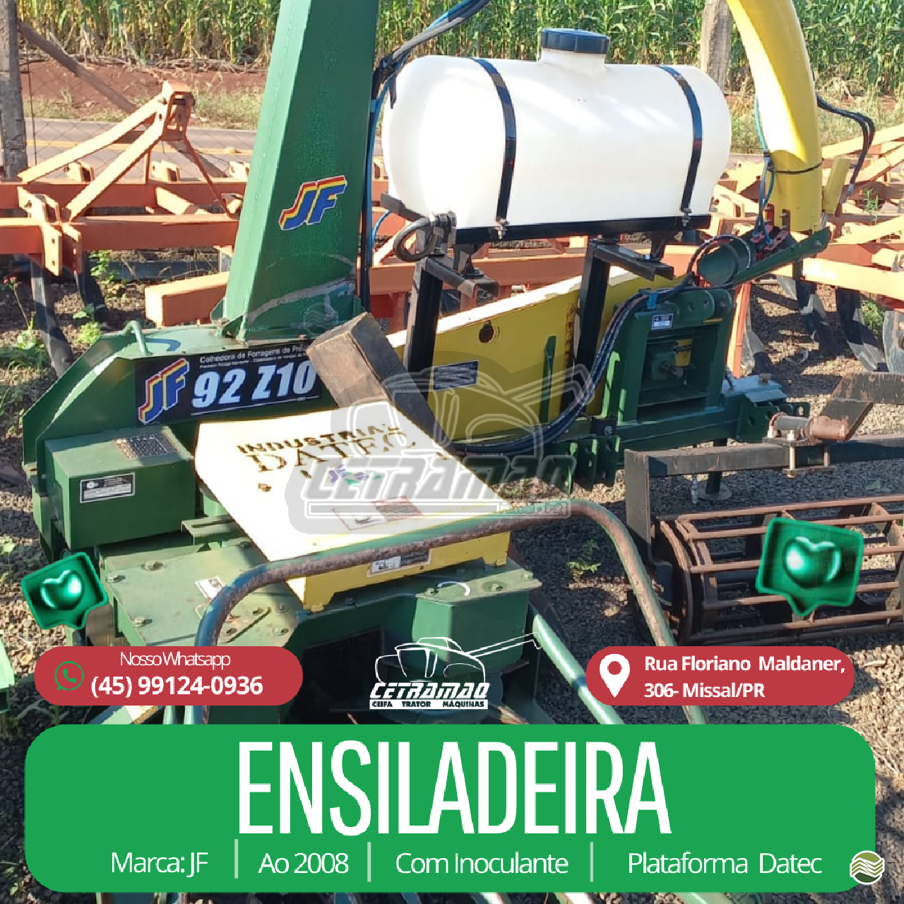 IMPLEMENTOS AGRICOLAS ENSILADEIRA ENSILADEIRA AREA TOTAL Cetramaq Máquinas MISSAL PARANÁ PR