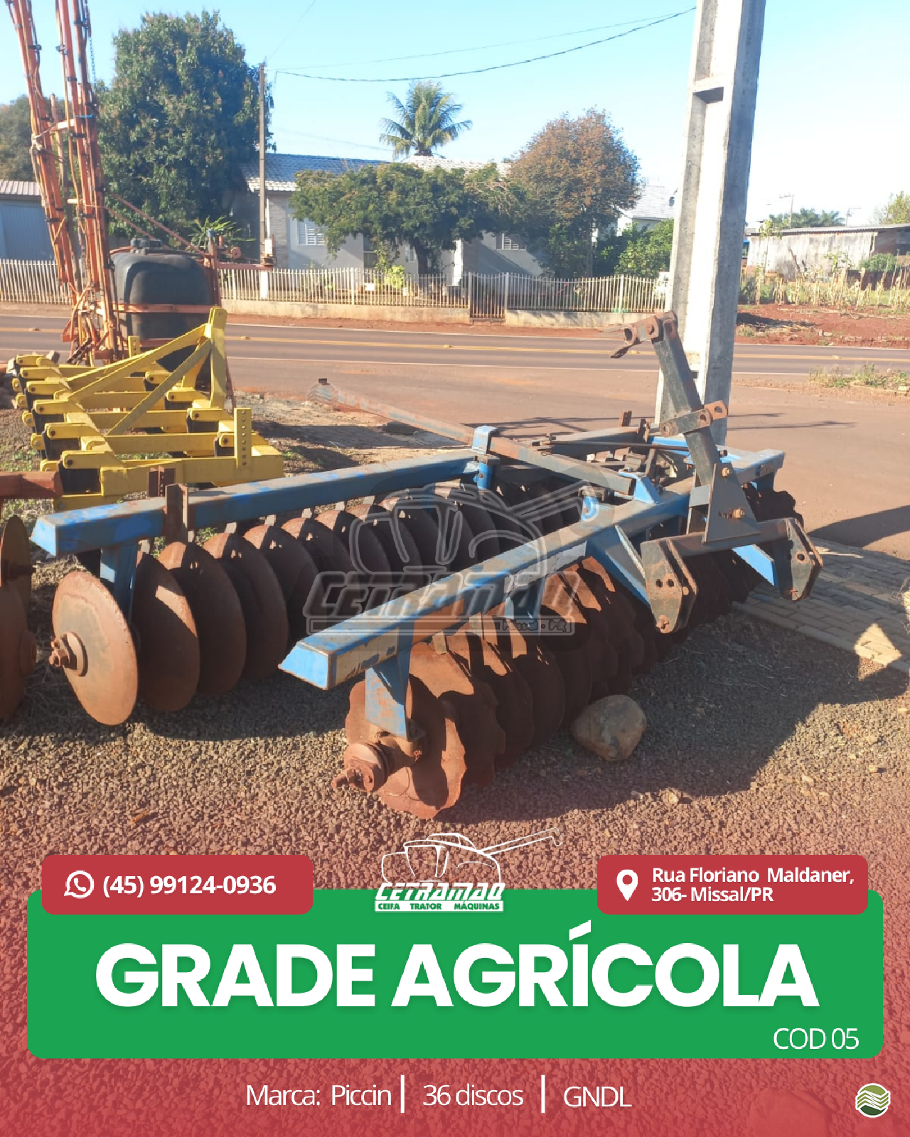 IMPLEMENTOS AGRICOLAS GRADE NIVELADORA NIVELADORA 42 DISCOS Cetramaq Máquinas MISSAL PARANÁ PR