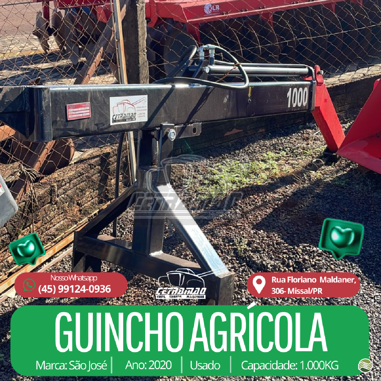 IMPLEMENTOS AGRICOLAS GUINCHO GUINCHO 1000 Kg Cetramaq Máquinas MISSAL PARANÁ PR