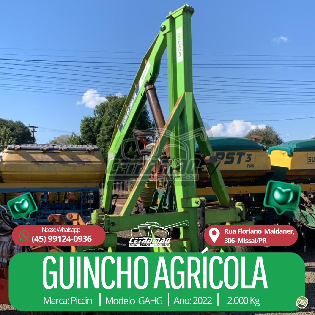 IMPLEMENTOS AGRICOLAS GUINCHO GUINCHO 2000 Kg Cetramaq Máquinas MISSAL PARANÁ PR