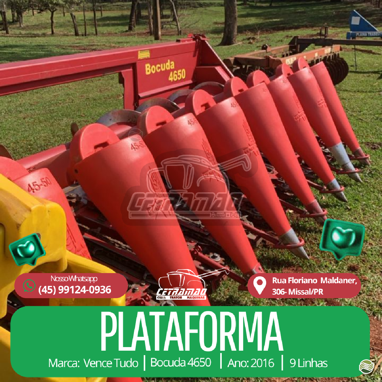 PLATAFORMA COLHEITADEIRA VENCE TUDO BOCUDA 4650 Cetramaq Máquinas MISSAL PARANÁ PR
