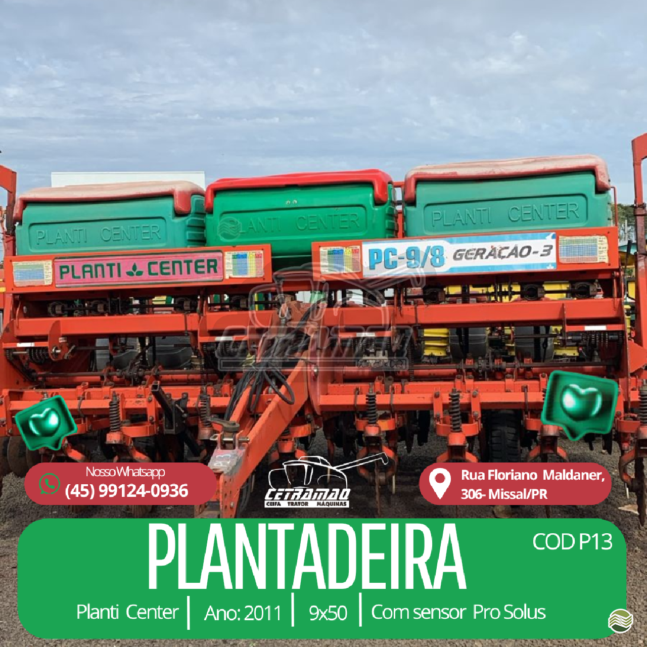 PLANTADEIRA PLANTI CENTER PENTA PC 9/8 Cetramaq Máquinas MISSAL PARANÁ PR