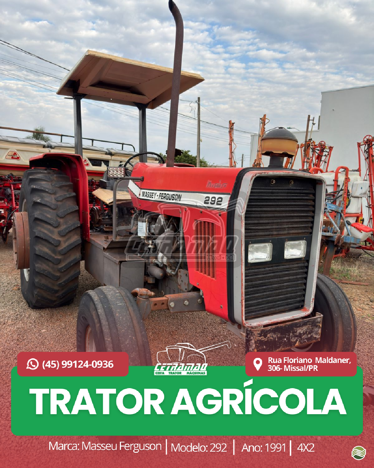 TRATOR MASSEY FERGUSON MF 292 Tração 4x2 Cetramaq Máquinas MISSAL PARANÁ PR