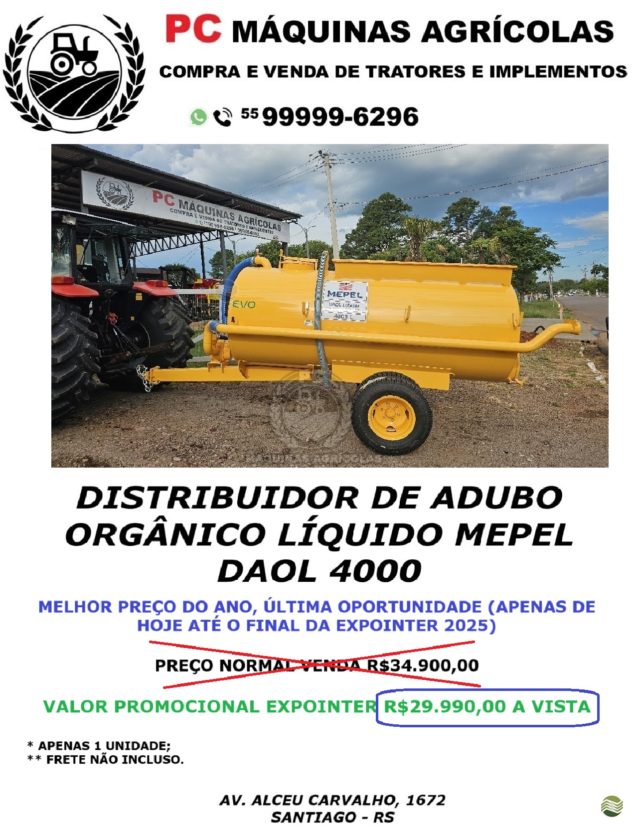 IMPLEMENTOS AGRICOLAS DISTRIBUIDOR ADUBO ORGÂNICO SÓLIDO PC Máquinas Agrícolas SANTIAGO RIO GRANDE DO SUL RS