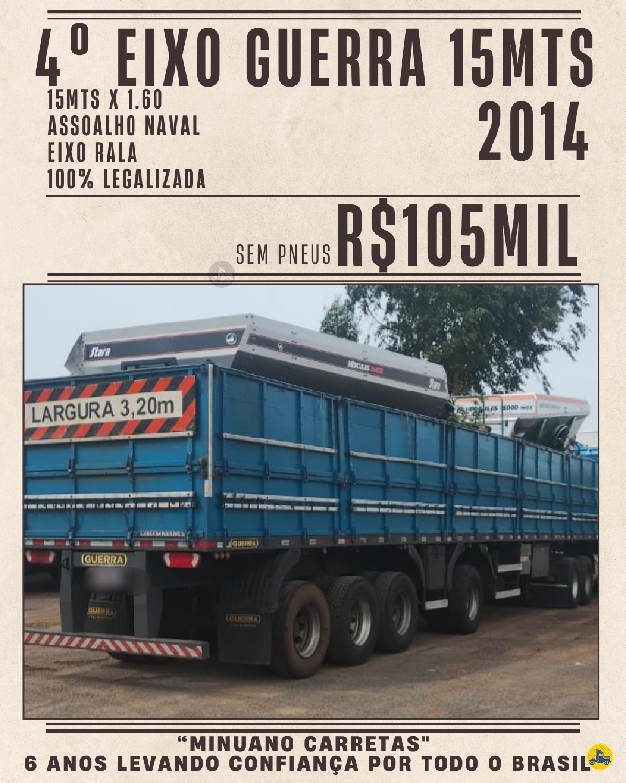 CARRETA SEMI-REBOQUE GRANELEIRO Minuano Carretas VACARIA RIO GRANDE DO SUL RS